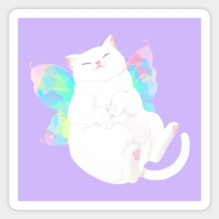 Happy Fairy White Cat Magnet